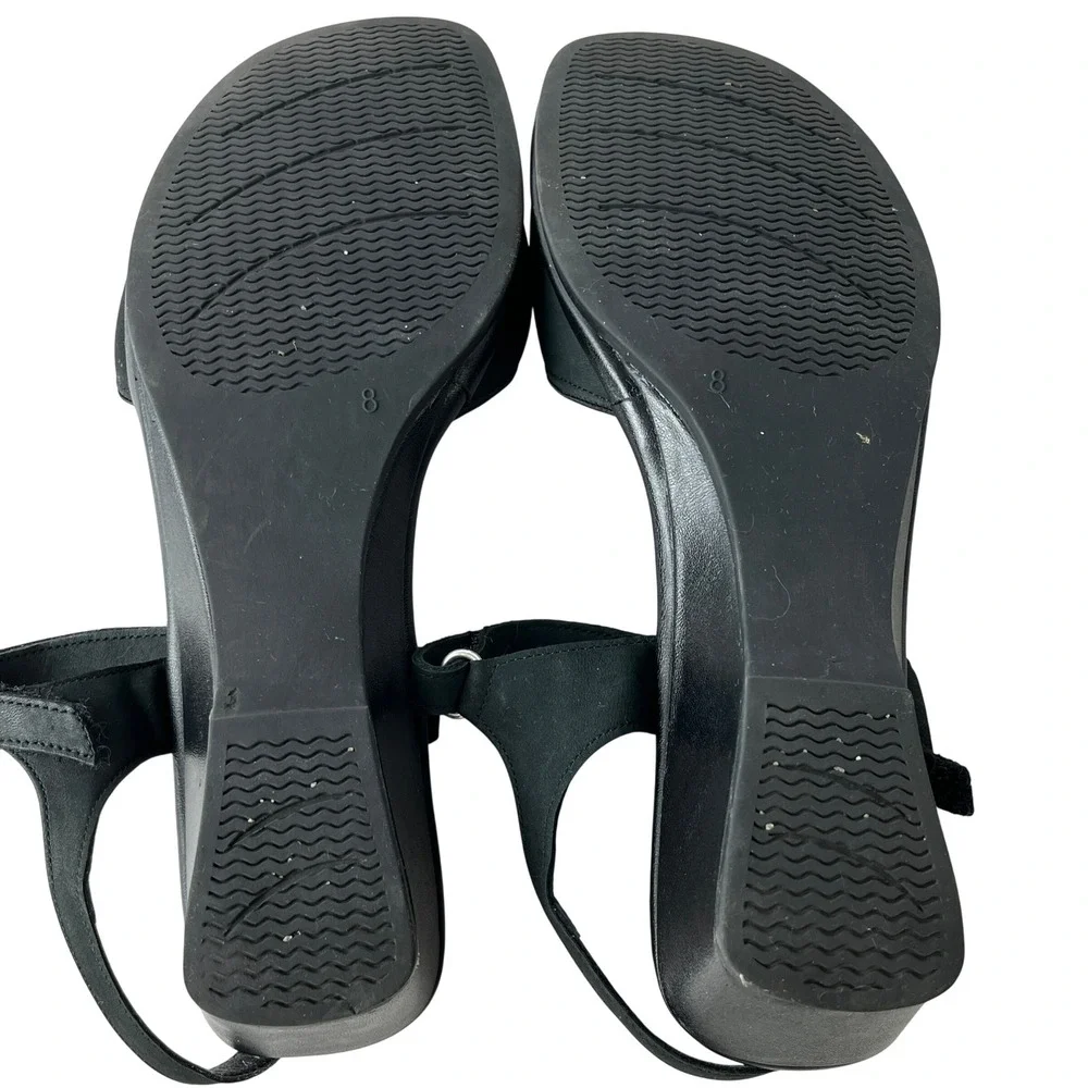 Ara California Women's 8 G Black‎ Leather Comfort Sandals Hook Loop Wedge